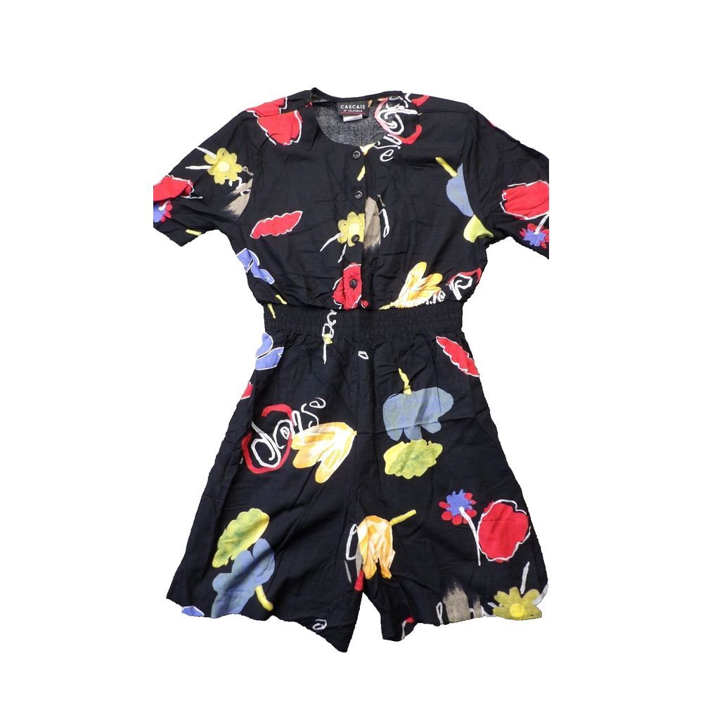 Vintage Cascais of California Geometric Floral Print Romper Skort Size Med 90's